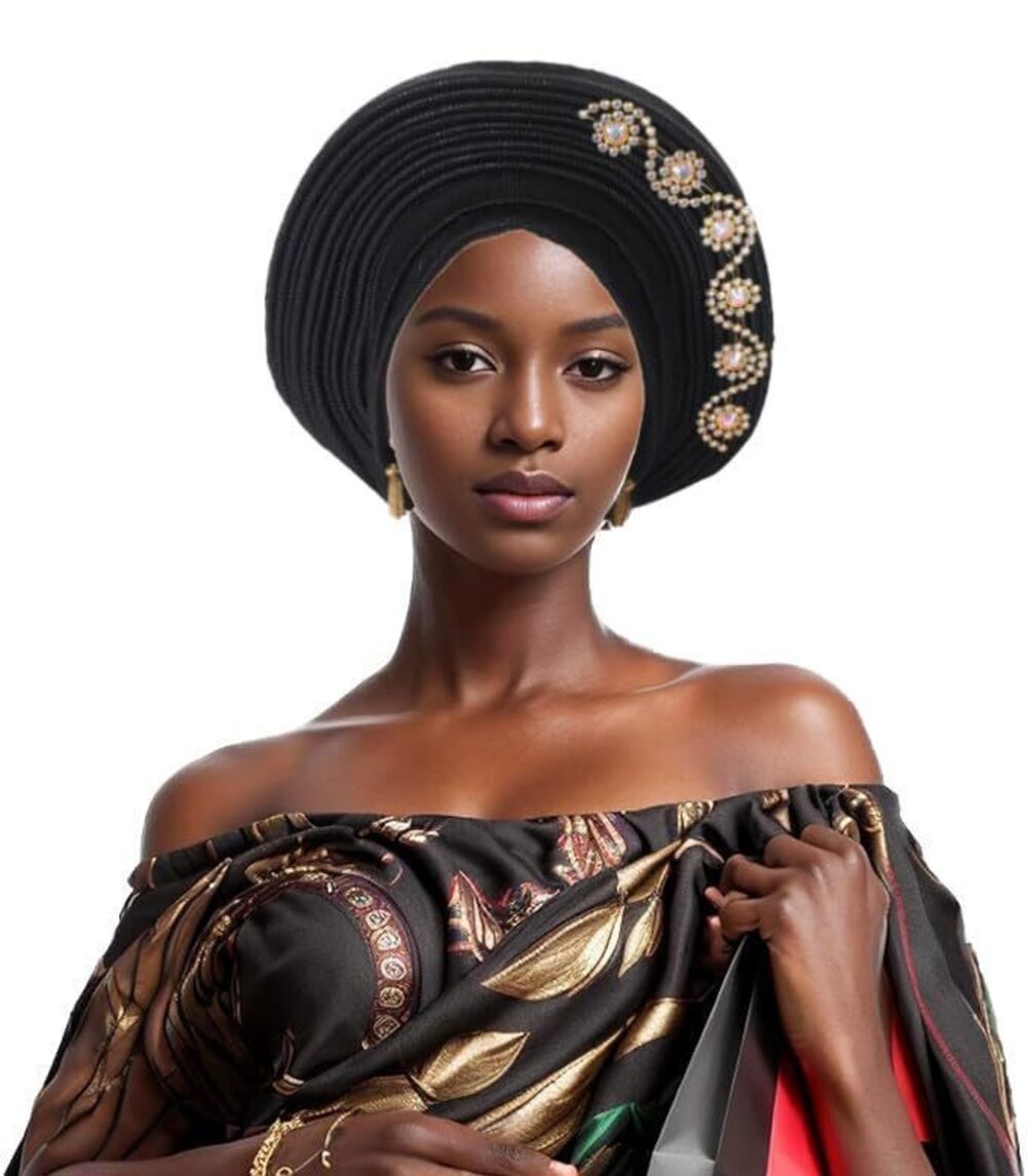 7260 Elegant African Auto Gele Turban Cap Nigeria Wedding Aso Oke Gele